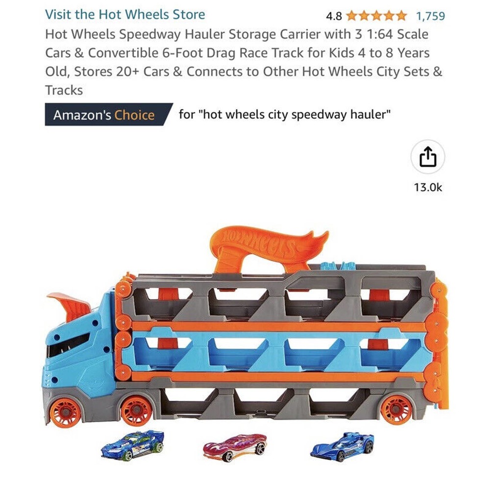 Hot Wheels City Speedway Hauler GVG37 Transforms Into 6 Ft. Long 2 Car Racetrack - Picture 12 of 16